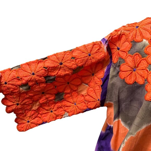 Handmade Floral Embroidered Tie-Dye Caftan Dress - Picture 3 of 6